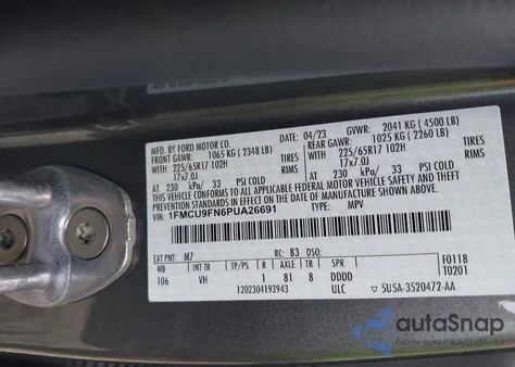 2023 Ford Escape from USA, damaged, VIN 1FMCU9FN6PUA26691